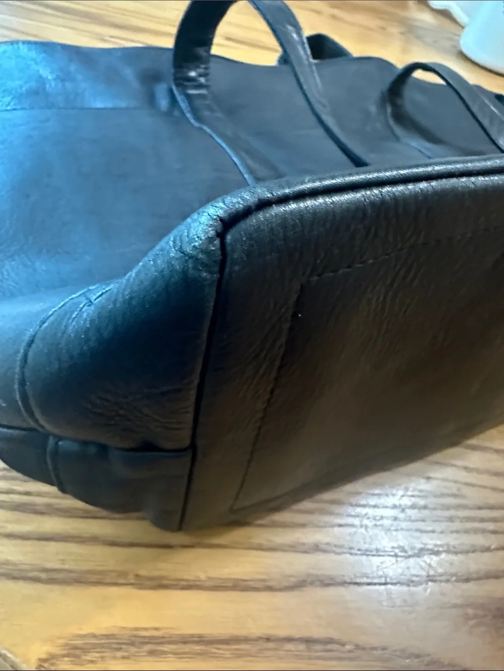 Andrew Phillips Women's Black Leather Zip-Top Tote Bag 20L X 14 H X 4.5 (bag 15)